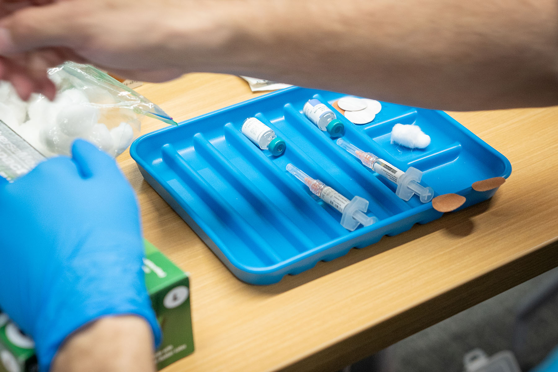 A tray of the MMR vaccine is seen at a vaccine clinic.