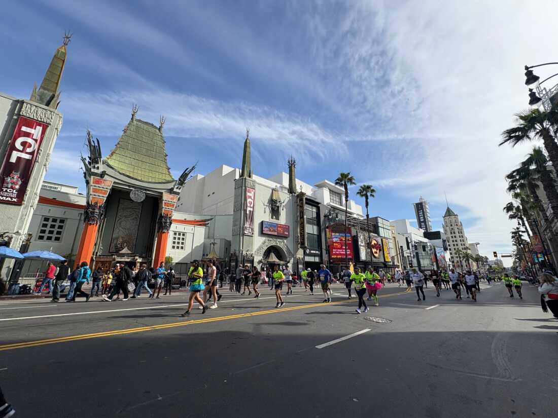 Marathon runners wind down Hollywood Boulevard on Sunday, in front of Grauman's Chinese Theater, a popular tourist landmark and the site of many film premieres.