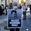 Pro-Palestinian protestors demonstrate in Lower Manhattan on Monday, after immigration officers arrested a leader of the protests at Columbia University against Israel's war against Hamas in Gaza. Mahmoud Khalil, one of the most prominent faces of the university's protest movement, was arrested on March 9.