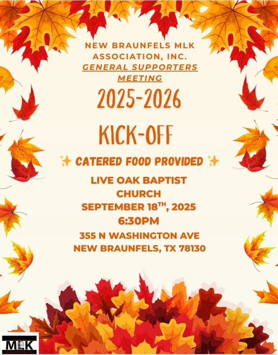 MLK Association Supporters Meeting – Sept 18, New Braunfels