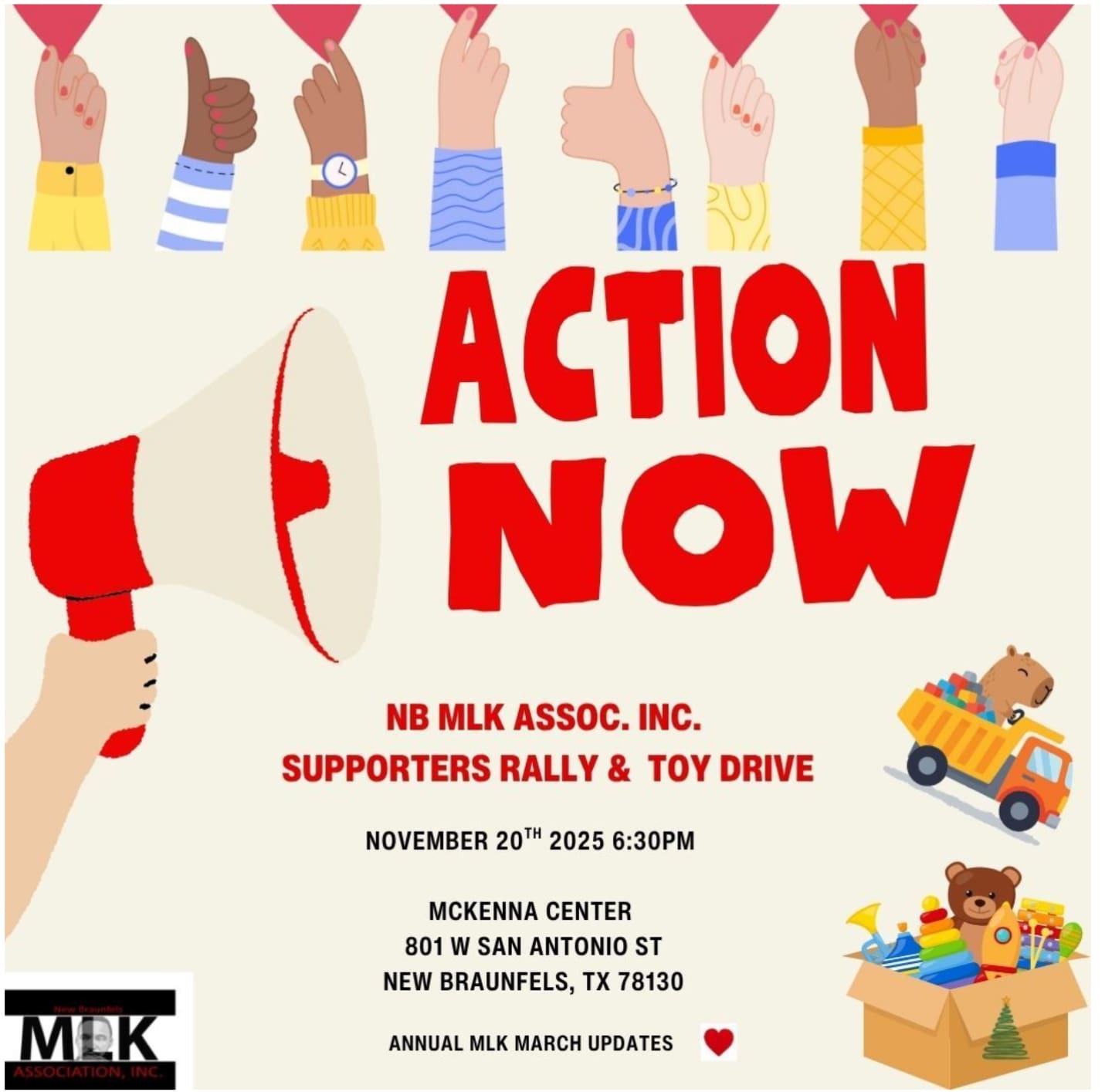 NB MLK Association Supporters Rally & Toy Drive – New Braunfels NB MLK Association Supporters Rally & Toy Drive – New Braunfels
